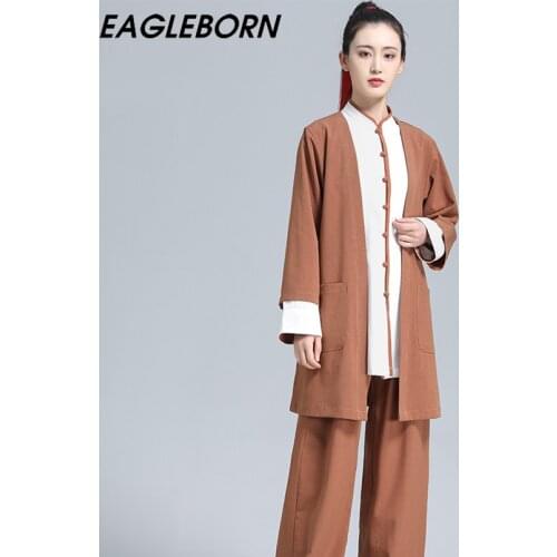 New Three-piece Tai Chi Suit Chinese Traditional Men Women Cotton Linen Tai Chi Kung Fu Clothing Taoist Meditation Clothing Sets