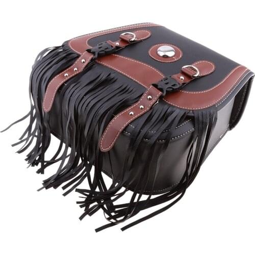 Rider Studded Leather Motorcycle Tassels SaddleBags Panniers Luggage
