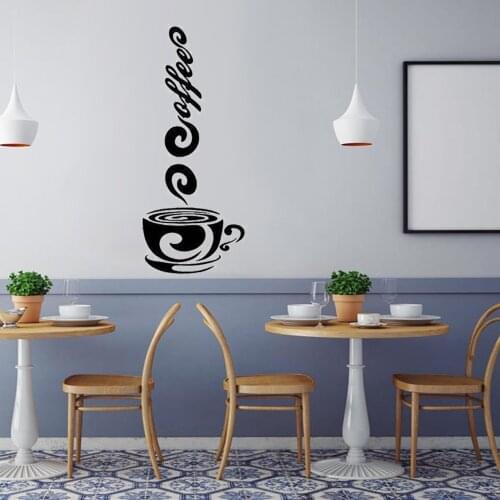 Creative Coffee Mug Cup Wall Stickers for Cafe Coffee Shop Door Stickers Living Room Kitchen Stickers Waterproof Removable PVC