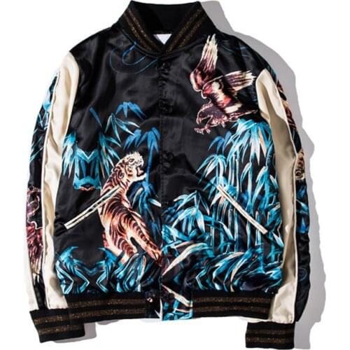 Unisex Spring Jacket Stand Collar Single Breasted Anime Tiger Printed Baseball Women Coats Long Sleeve Bomber Jackets Man 2021