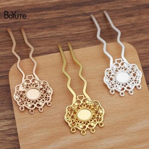 BoYuTe (10 Pieces/Lot) 70*12MM Brass Hair Fork Welding 29*29MM Alloy Flower Base Diy Handmade Jewelry Materials