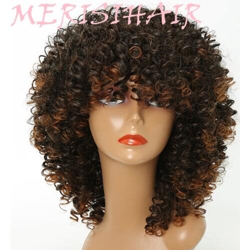 MERISI HAIR 14 Inch Short Afro Kinkly Curly Wigs For Black Women Black Mixed Brown Colors Synthetic Hair African Hairstyle