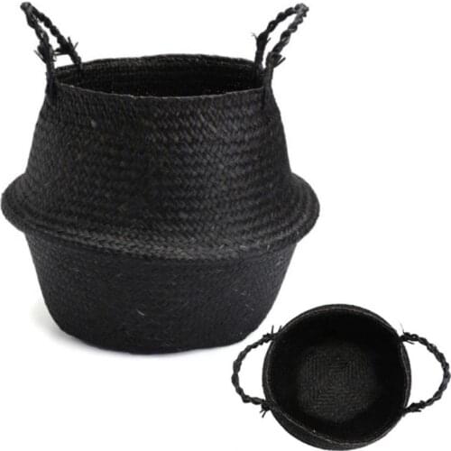1pc Rattan Basket Black Seagrass Belly Basket Mayitr Laundry Storage Holder Multi Funtional Baskets Home Decoration