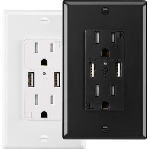 US Wall Outlets Electrical Plates Power Sockets with USB Fast Charger 5V/4.2A Tamper Resistant Shutters LED Indicator UL Listed