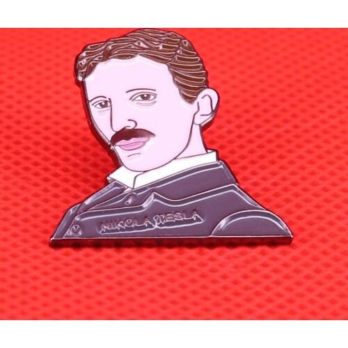 Nikola Tesla enamel pin science brooch Geeky electrician scientist gift vintage historical pins men badge shirts accessories