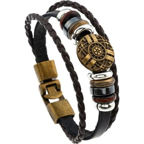 New Arrival Vintage Braided Cowhide Bracelet Pair Buckle Leather Woven Multi Layer Hand Chain Bracelets Mens Jewelry Wholesale