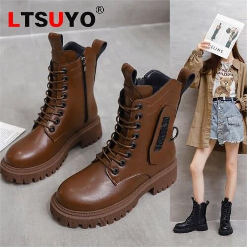 New womens Martin boots, multicolor outdoor motorcycle boots, fashionable British leather boots, winter boots with velvet