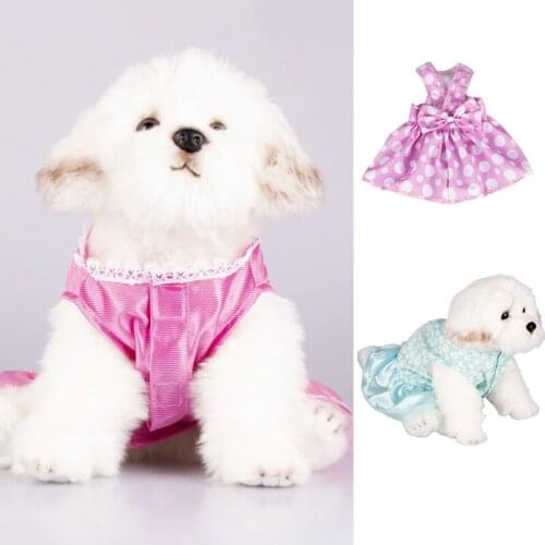 New Design Pet Clothes Dogs Cats Floral Dot Leopard Print Dress With Bow Decoration Puppy Cats Wedding Party Princess Skirt