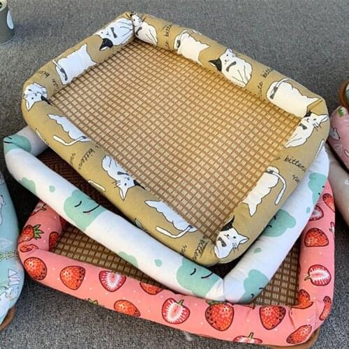 Cooling Summer Square Kennel Couch Pet Beds Breathable Dogs Cats Blanket Washable Keeping Cool Sleeping Cat Mat Dogs Accessories