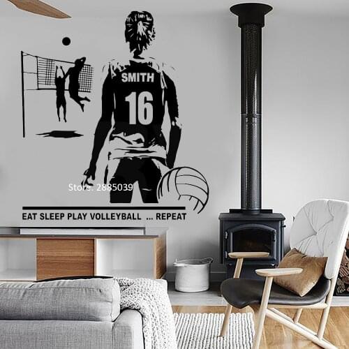 Custom Name Female Volleyball Jersey Numbers Wall Decal Vinyl Stickers Wall Art Volleyball Murals Home Decor Wallpapers LC1065