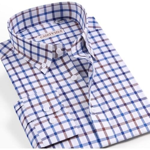 Pure 100% Cotton Plaid Shirts for Men High Grade Business Long Sleeve Casual Checked Shirt Mens Comfortable Office Formal Work