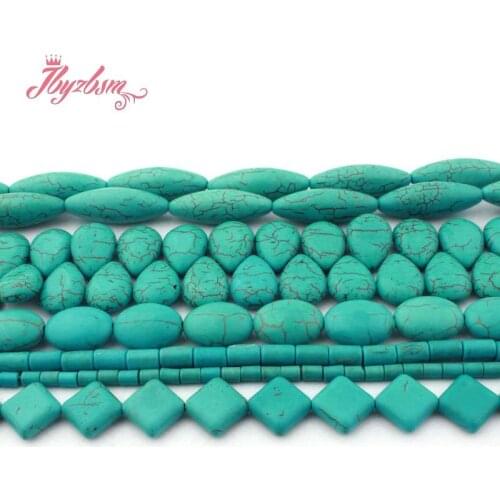 Tube Column Square Oval Drop Freefrom BlueTurquoises Stone Loose Bead For DIY Necklace Bracelet Jewelry Making 15"Free Shipping