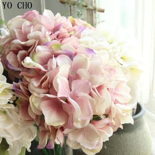 YO CHO High Quality Artificial Flower Silk Fake Pompom Flowers Bouquet For Wedding Home Party Decoration Hydrangea Fake Flowers