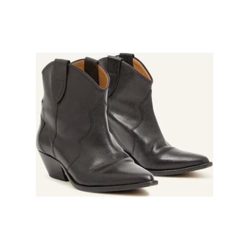 Black Dewina Boots Women New Runway 100% Calfskin Leather Heel: 4 Cm / 1.5 Inch Classic Leather Santiag Boots Shoes