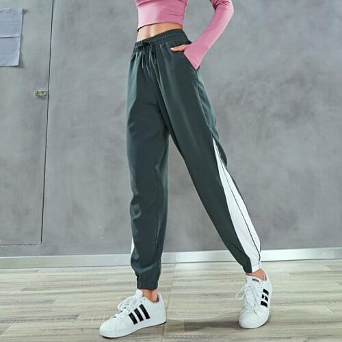 High Waist Drawstring Fitness Joggers Yoga Pants Women Loose Patchwork Running Workout Sport Trousers with Two Side Pocket