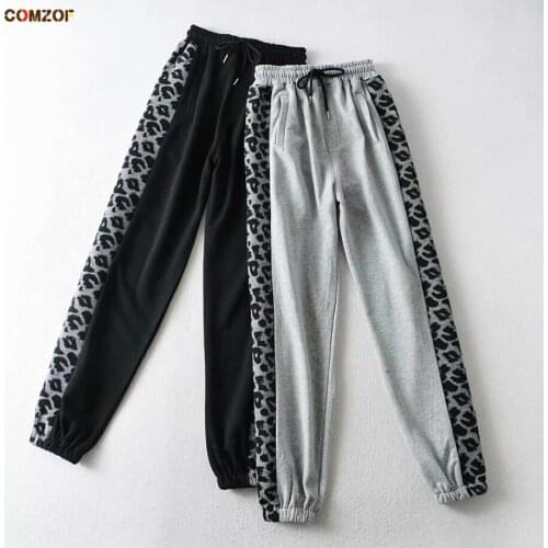 Leopard Patchwork Women Sweatpants 2021 Spring Elastic Waist Pants Lady Casual INS Clothes Trousers Femme Pantalon