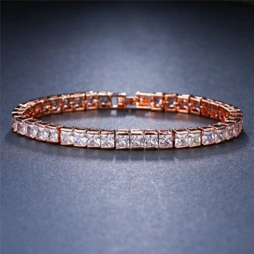 ORZTOON Vintage Clear Square Zircon Bracelets for Women Creative Luxury Rose Gold Brass Bracelet Trendy Female Wedding Jewelry