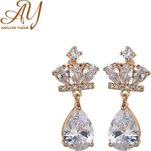 Anillos Yuzuk Drop Earrings Authentic 925 Sterling Silver Crown Water Drop Shape Clear CZ Women Statement Wedding Fine Jewelry