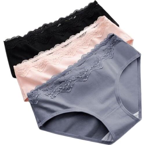 Womens Cotton Panties Fashion Comfortable Lace Border Underwears Middle Waist Underpants Female Lingerie Ladies Briefs