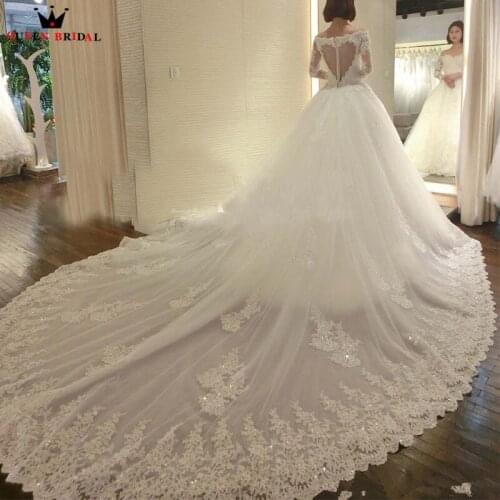 Long Train Long Sleeve Pricess Lace Beading Formal Luxury Wedding Dresses Wedding Gown 2021 New Vestidos De Novia WS06