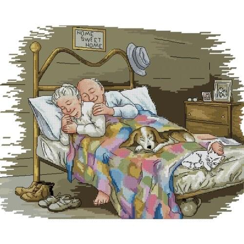 Gold Collection Counted Cross Stitch Kit Home Sweet Home Grandma and Grandpa in Bed Eternal Love Forever