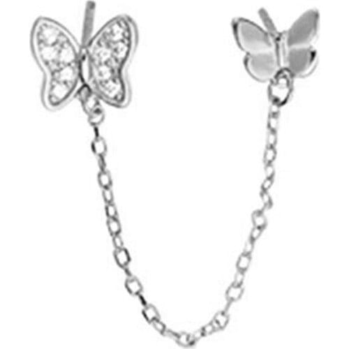 1Pcs Two Ear Hole Piercing Butterfly Studs Earrings Chain Tassel Crystal Zircon Simple Bohemia Earring Wedding Party Jewelry