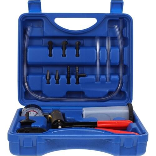 18pcs Professional Car Auto Hand Held Vacuum Pressure Pump Brake Bleeder Adaptor Fluid Reservoir Tester Vacuum Bleeding Test Kit