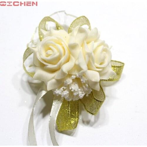 20pcs Handcrafted Wrist Corsage Bracelet Artificial Silk Rose Flowers For Wedding Hand Flower Bouquet For Bride Event Supplies