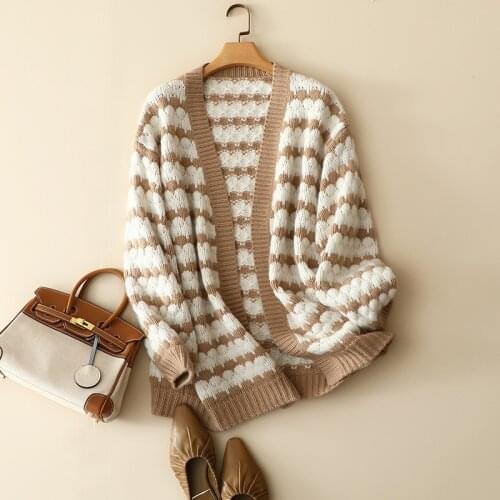 2021 winter new styles luxury 100% cashmere open cardigan women fashion oversized striped sweater ladies chic softness outerwear