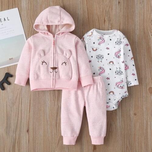 3 Pieces Sets Infant Baby boy girl clothes Hoodie Zipper Long sleeves Coat+Bodysuit+Pants Knit Jacket Winter Bebe Kids Clothing