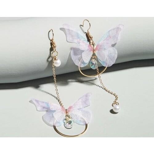 51091 hanzhishang Korean new asymmetric Butterfly Earrings creative immortal temperament long earrings