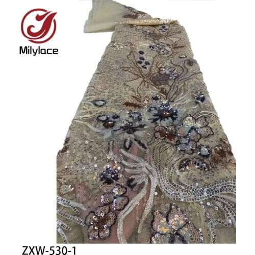 African Lace Fabric 2021 High Quality Nigerian Sequins Embroidery Tulle Lace French Net Lace Fabric for Wedding ZXW-530
