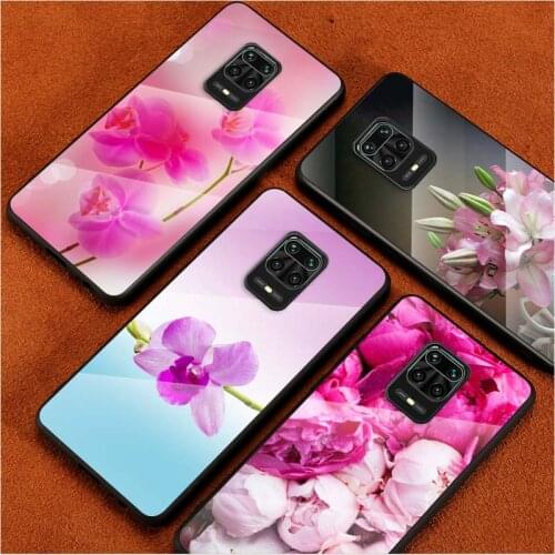 Tempered Glass Cover Pink Flower Peony For Xiaomi Redmi Note 10 10S 9T 9S 9 8T 8 7 Pro Max Shockproof Shell Phone Case