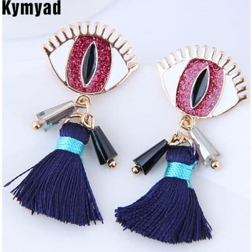 Kymyad Long Earrings For Women Bohemian Tassel Earring Eyebrow Crystal Drop Earrings Fashion Jewelry Big Drop Earrings