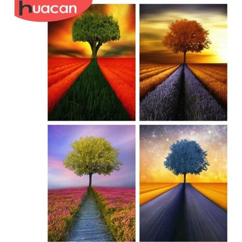 HUACAN Full Square/Round Diamond Painting Landscape Season Rhinestones 5D Diamond Embroidery Cross Stitch Tree Mosaic Wall Art