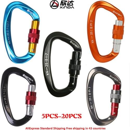 XINDA 5PCS/40PCS New 25KN Mountaineering Caving Climbing Carabiner D Shaped Safety Master Screw Lock Buckle Escalade Equipment