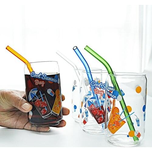 Creative transparent cup water cup Fashion Water Milk Juice Cup Beer Glass 350ml and Straw Dessert Cup Shake Glass glass cup