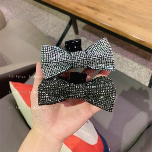Full of diamonds glittering bowknot large grasping clip summer head round hair shark clip hair grasping Korean hair accessories