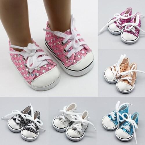 18 inch Girl Doll Shoes Pink White Blue Purple Black Yellow Shoes for 43CM Baby Doll Handmade Sneakers Girl Clothes Accessories