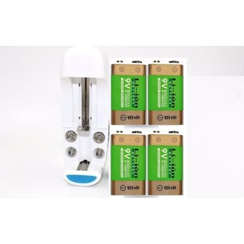 9V 4pcs 800mAh li-ion lithium Rechargeable 9 Volt Battery + AA AAA 18650 14500 CR123A charger set