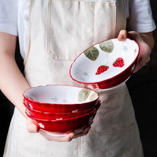 MDZF SWEETHOME 6Inch Strawberry Ceramic Salad Bowls Dessert Bowl Soup Noodle Bowl Heat Resistant Microwave