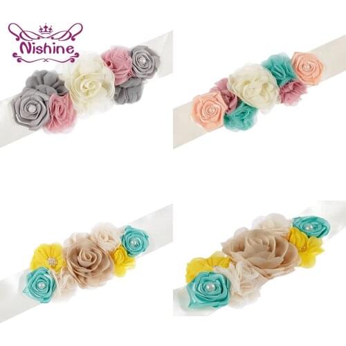 Fashion Handmade Flower Maternity Belt Pearl Floral Waistband for Women DIY Wedding Dress Accessories Lady Clothing Decoration