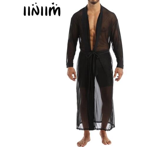 Iiniim Mens Fashion Party Open Front Mesh Transparent Long Shirt Casual Cloak Top with Long Sleeve Dressing Up