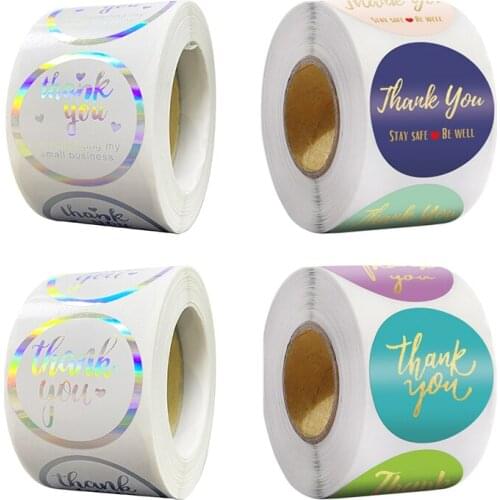100-500pcs Rainbow Laser Thank You Stickers Small Business Stickers Adhesive Labels for Business Boutiques Wrapping Supplies