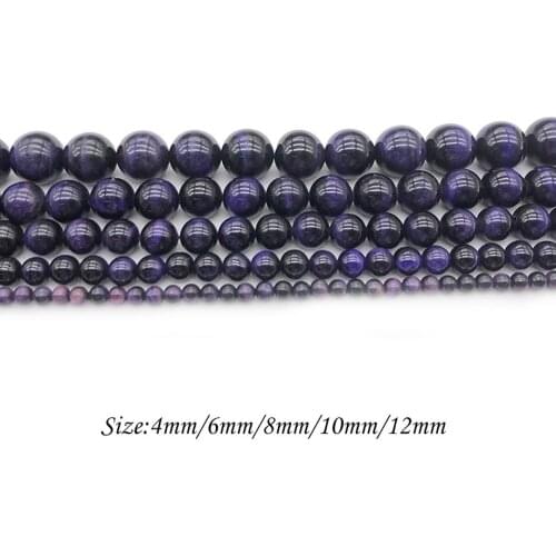 Natural Stone Deep Purple Loose Beads Round Tiger Eye DIY Beaded for Women Jewelry Making Bracelets Necklaces J136
