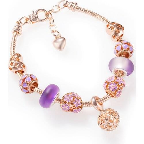 New four-leaf clover rose gold hollow large hole beads DIY heart-shaped beads pan Pan family snake bone womens love bracelet