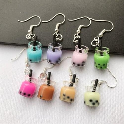 1Pair New Pearl Bobo Milk Tea Creative Personality Drop Earrings Japanese Korean Fun Ear Hook Small Earrings For Women And Girl