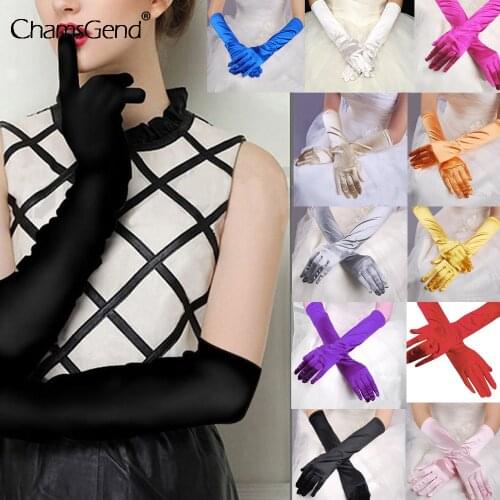 Womens Evening Party Prom Formal Gloves Solid Color Satin Long Finger Mittens For Events Activities Wedding Bridal Long Gloves