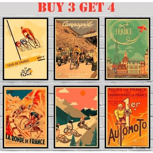 33 Desings Classic Tour France Kraft paper Poster Wall Art Painting Vintage Bike Poster Room Decoration 2 42X30cm