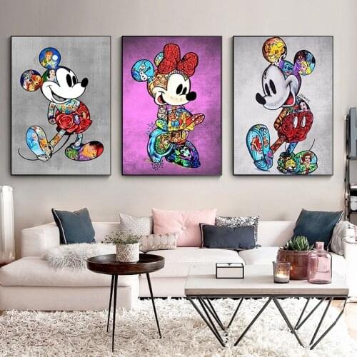 Disney Graffiti Catoon Poster Mickey Mouse Mickey Minnie Canvas Painting Abstract Prints Street Collectibles Pictures Home Decor